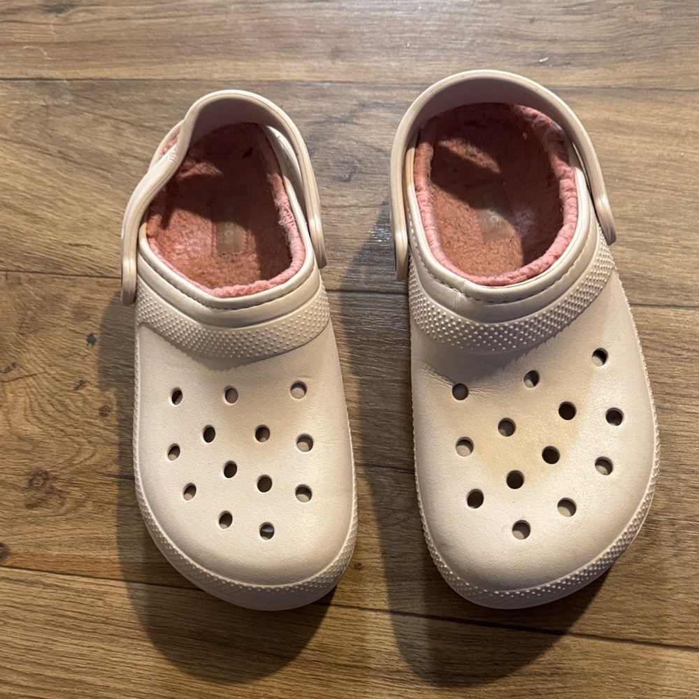 CROCS Kids' Cream and Pink Slippers - Picture 1 of 5